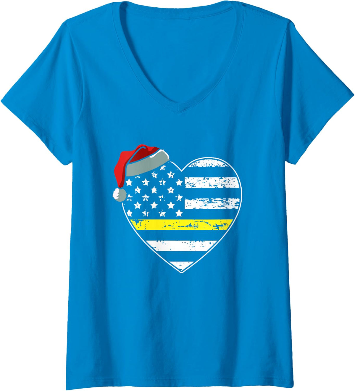 Women's American Flag Dispatcher Christmas Pajama 911 Dispatch Xmas V-Neck T-Shirt - Sapphire Blue