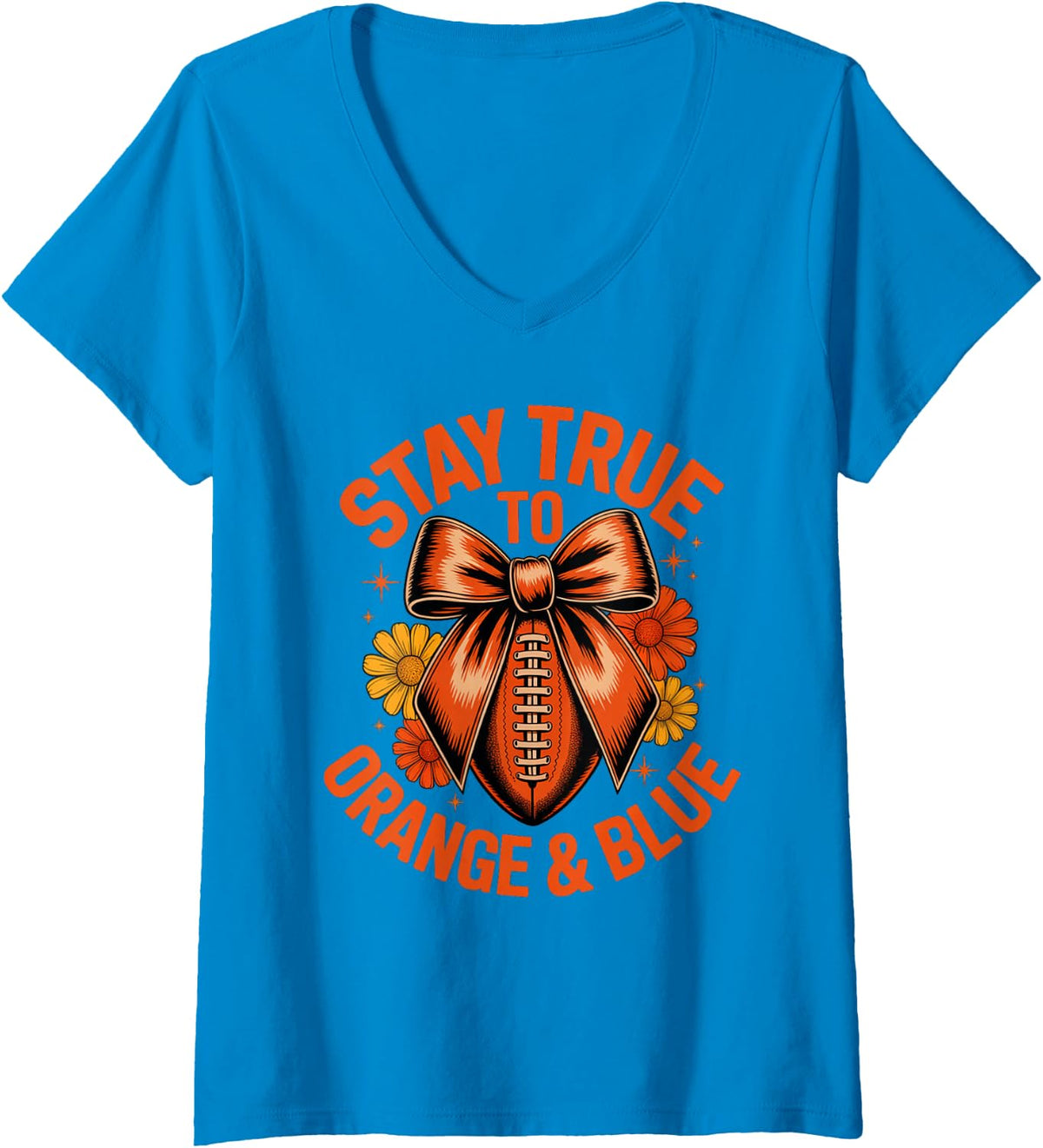 Women's Bruh Stay True Orange Blue Girl High School Tournament V-Neck T-Shirt - Sapphire Blue