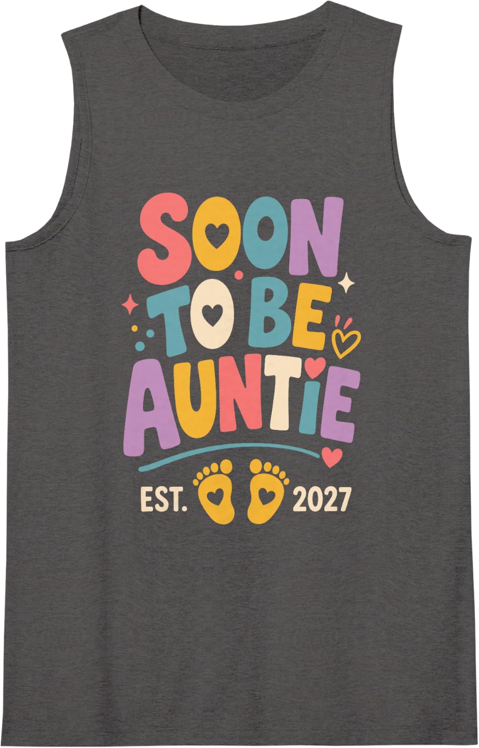 Women's Soon to Be Auntie Est 2027 Pregnancy Reveal Sleeveless Tank Top - Dark Heather Grey