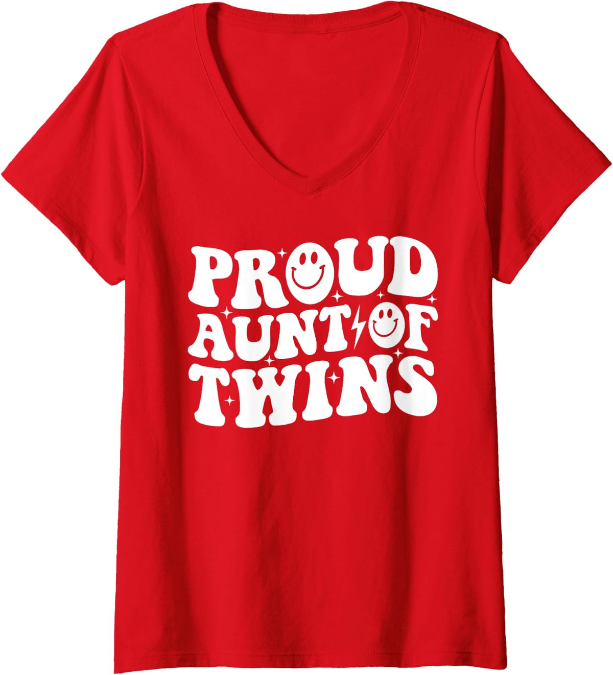 Womens Proud Aunt of Twins Funny Baby Shower Twin Girl Boy Auntie V-Neck T-Shirt - Red