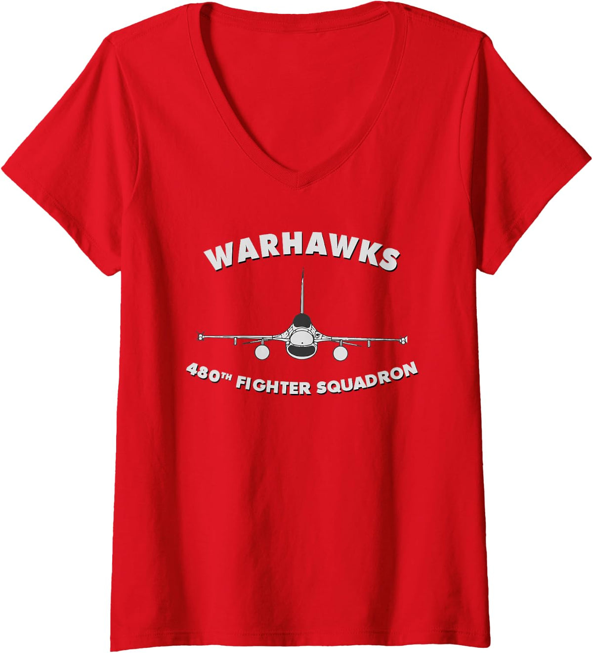 Women's 480th Fighter Squadron The Warhawks V-Neck T-Shirt - Red