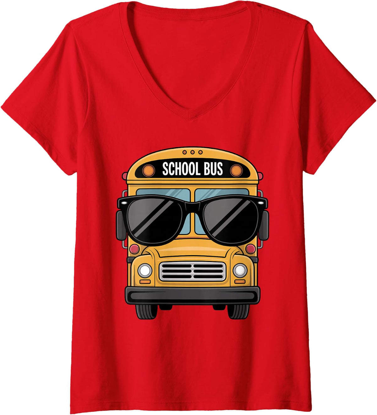 Women's Funny School Bus Driver Art for Men Women Back to School V-Neck T-Shirt - Red
