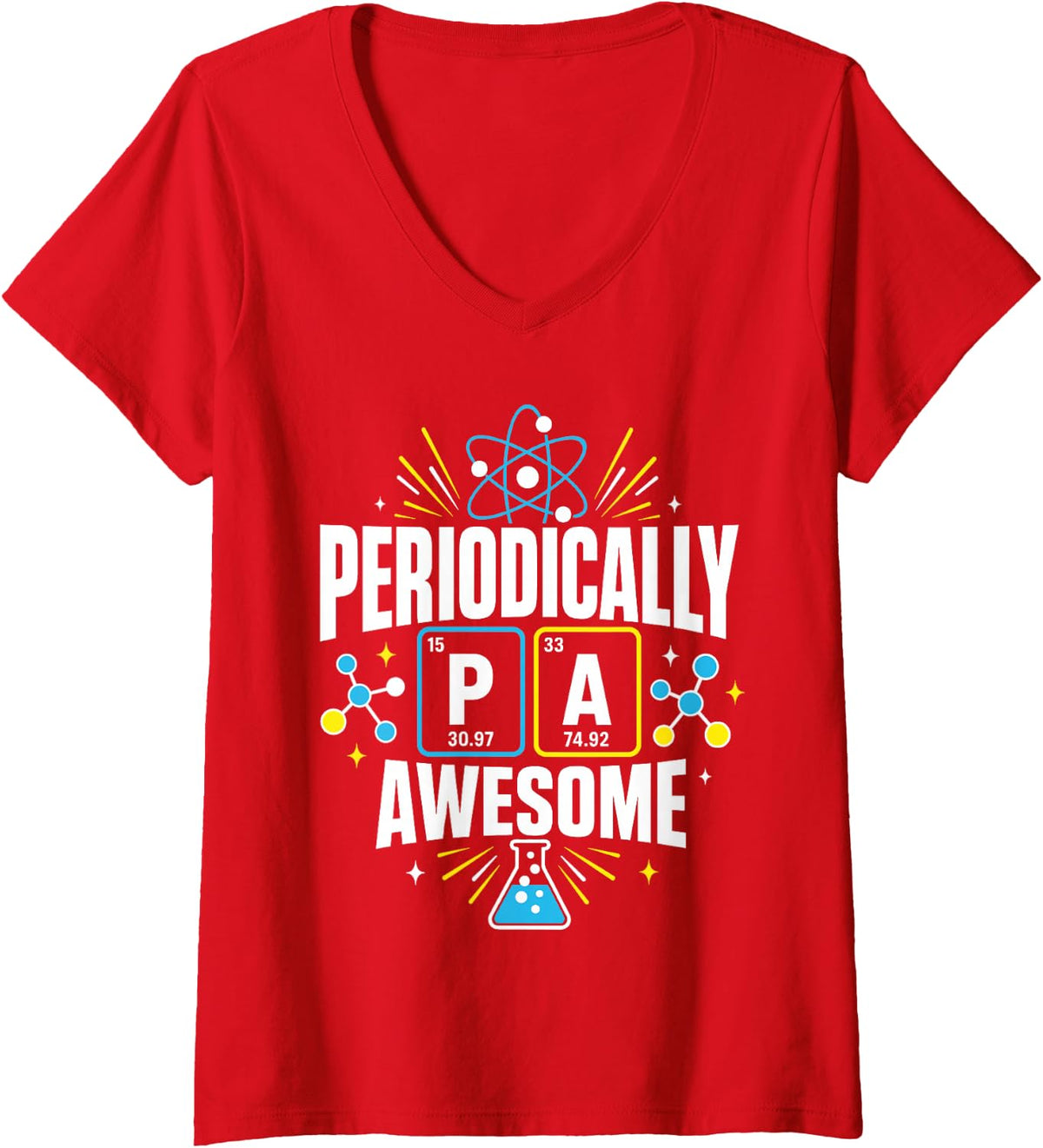 Women's Science Atom Laboratory Physics Teacher Student V-Neck T-Shirt - Red