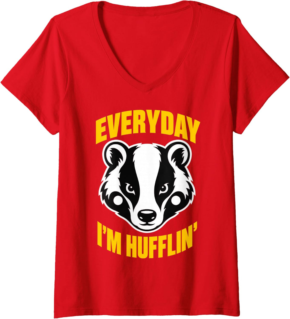 Women's Everyday I'm Huffling Huffle Cute Funny Honey Badger Animal V-Neck T-Shirt - Red