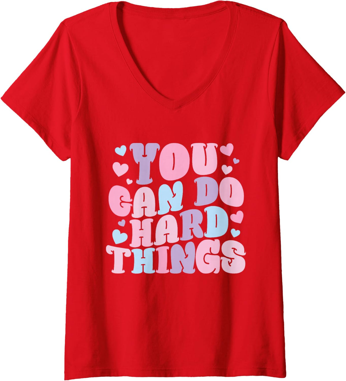 Women's You Can Do Hard Things Back to School Test Day Girls Women V-Neck T-Shirt - Red