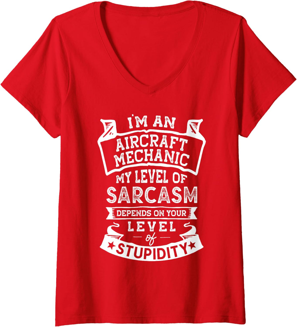 Women's My Level of Sarcasm | Funny Aircraft Mechanic Joke V-Neck T-Shirt - Red