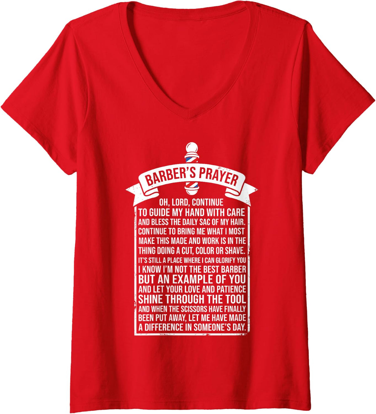 Women's Barber's Prayer Faith Hair Stylist Barber Shop Hairdresser V-Neck T-Shirt - Red