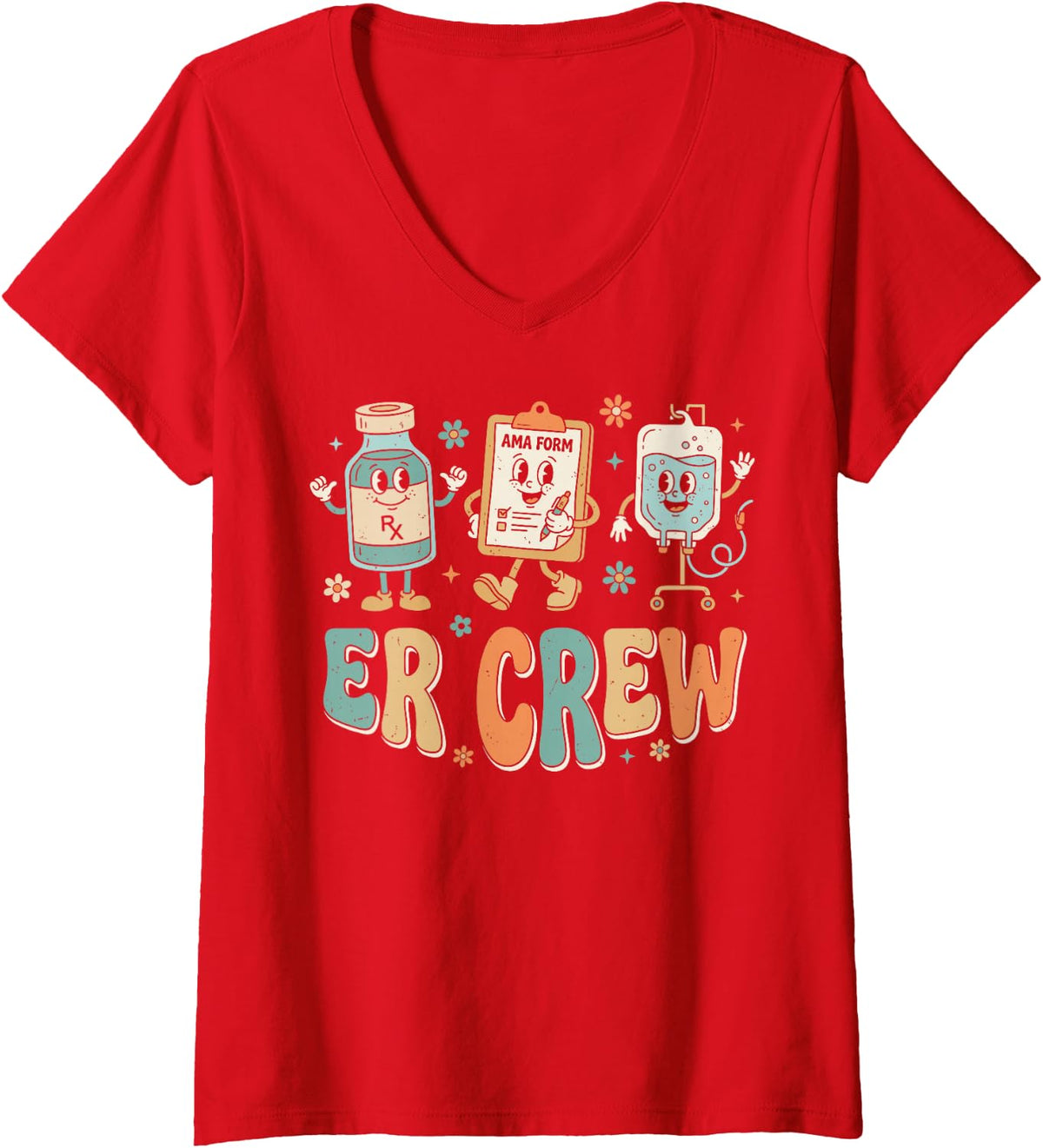 Women's ER Crew Emergency Room Doctor Nurse Medical Team Tee V-Neck T-Shirt - Red