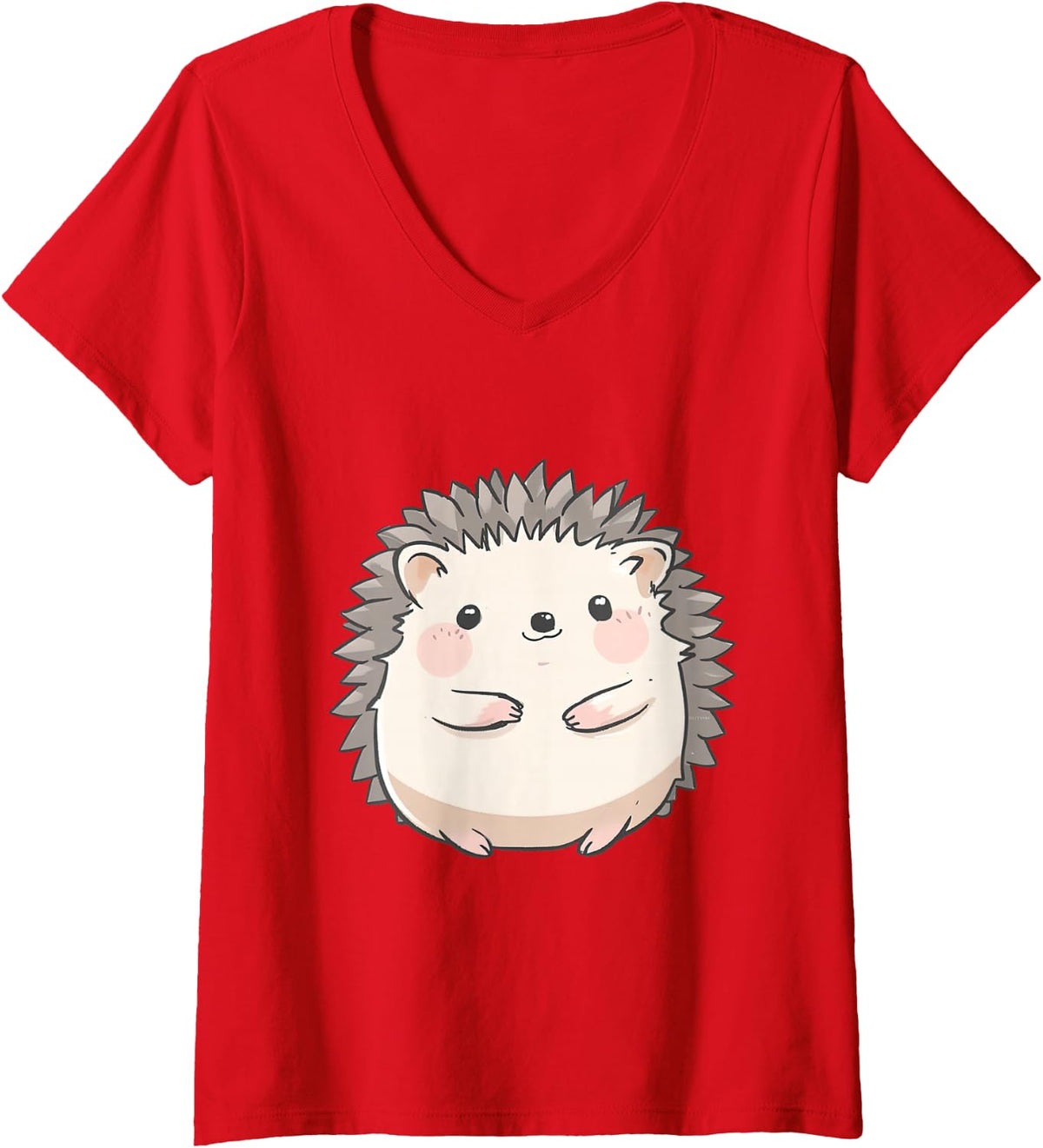 Women's Cute Anime Kawaii Hedgehog Kid Girl Boy Hedgehog Lover V-Neck T-Shirt - Red