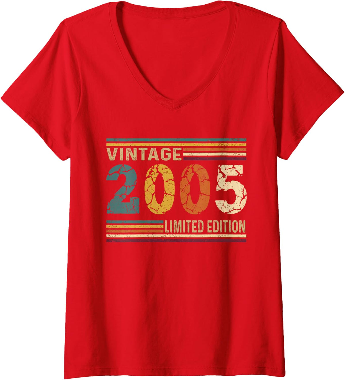 Women's Vintage 2005 Limited Edition Classic Year Birth of Birthday V-Neck T-Shirt - Red