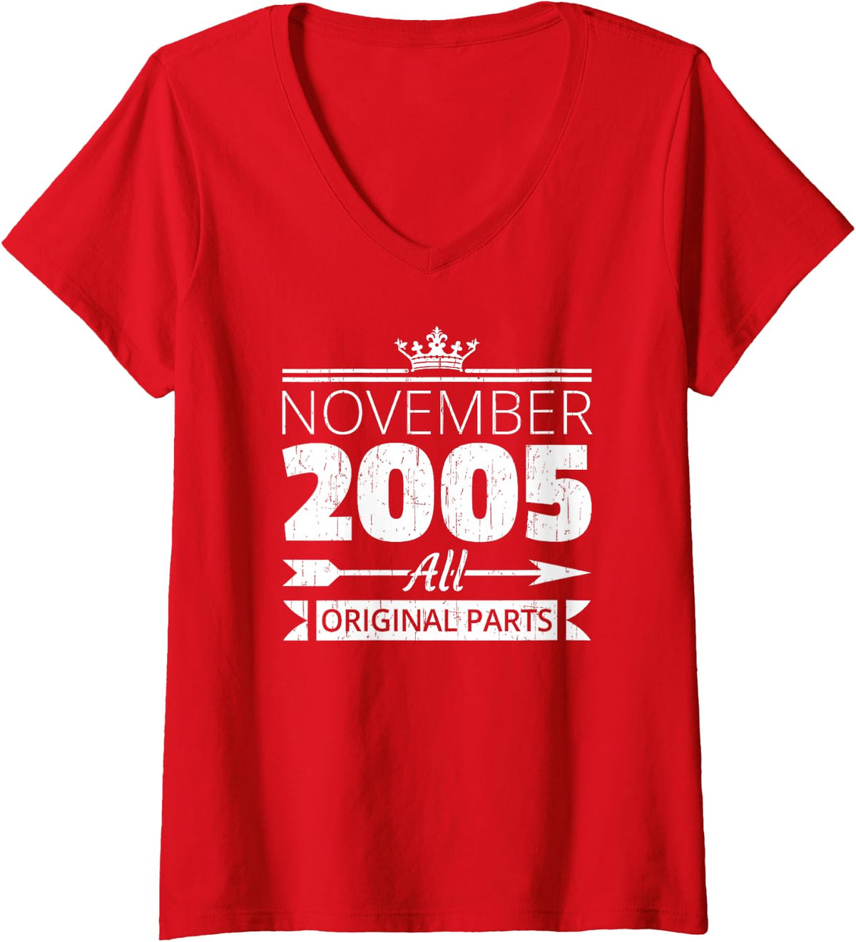 Women's November 2005 Birthday Vintage Nov Bday Quote for Him Her V-Neck T-Shirt - Red