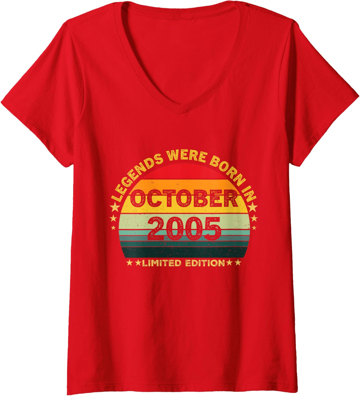 Women's Retro 21st Birthday Legends were Born in October 2005 V-Neck T-Shirt - Red