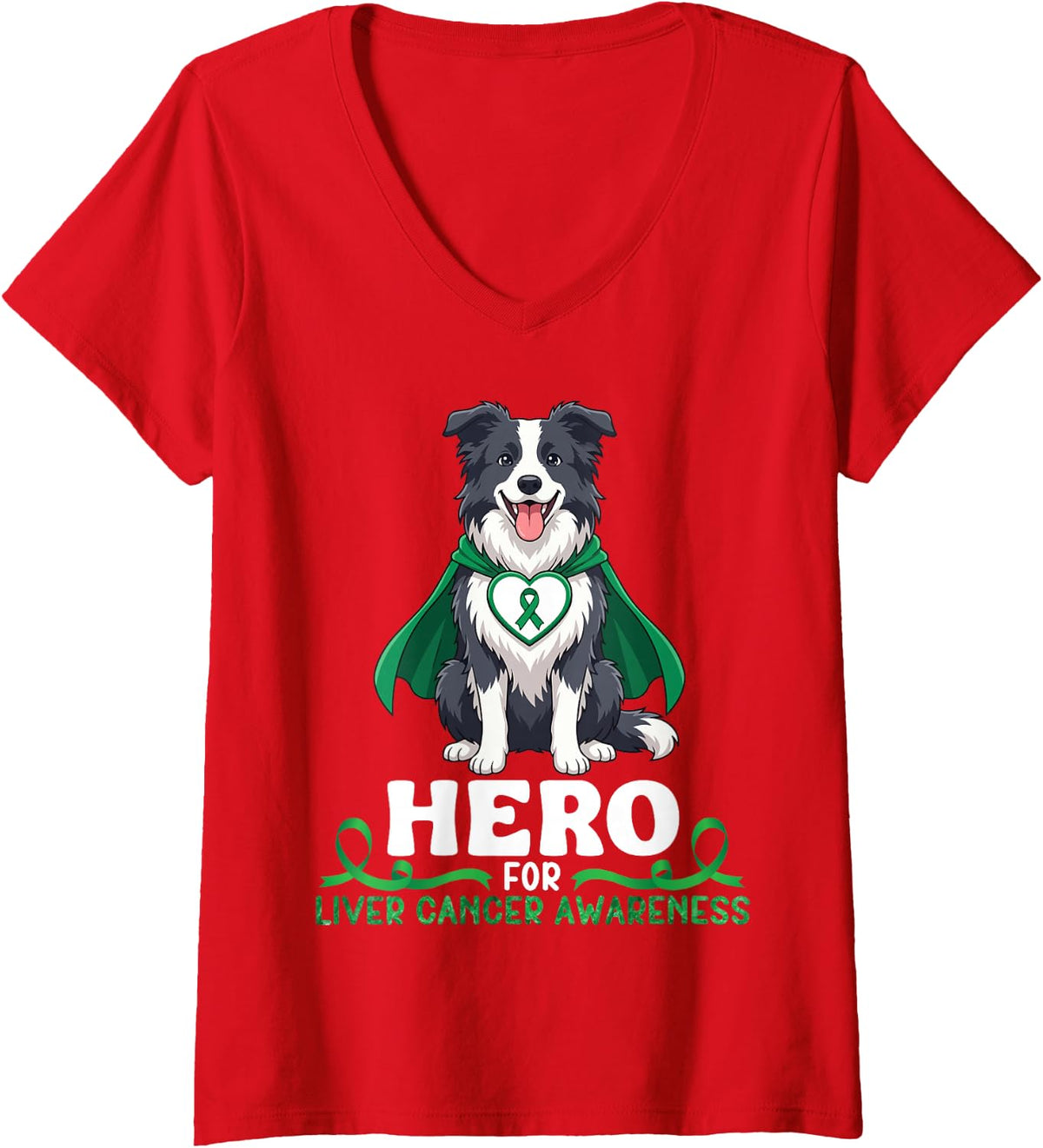 Women's Border Collie Dog Hero for Liver Cancer Awareness Supporter V-Neck T-Shirt - Red