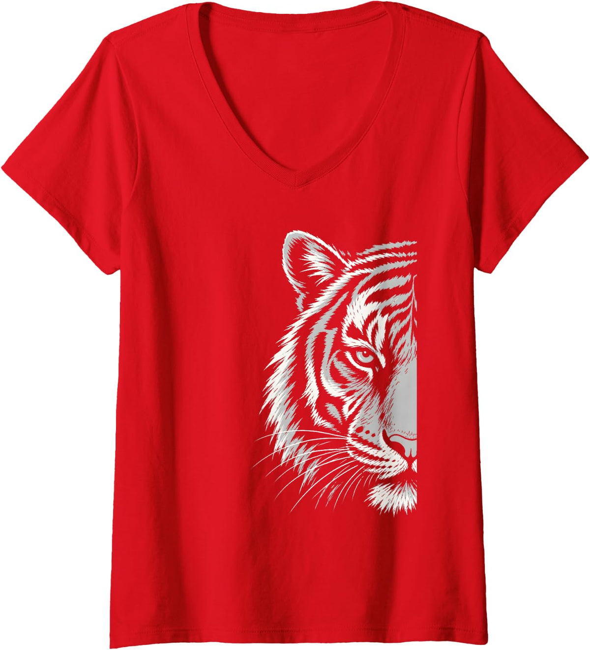 Women's Tiger Graphic Fierce Vintage Bengal Big Cat Nature V-Neck T-Shirt - Red