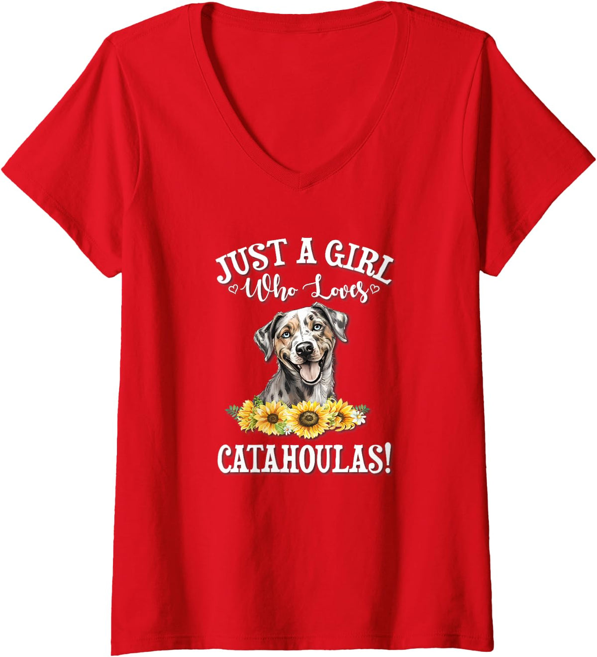 Womens Womens Flowers Just A Girl Who Loves Catahoula Leopard Dogs V-Neck T-Shirt - Red