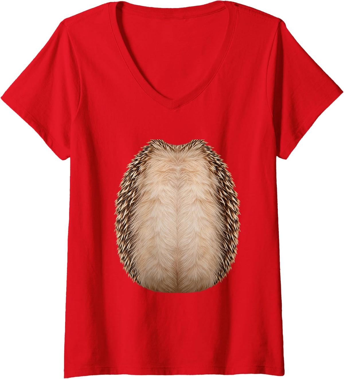 Women's Hedgehog Belly Tummy Costume Realistic Spiny Hedgehog Body V-Neck T-Shirt - Red