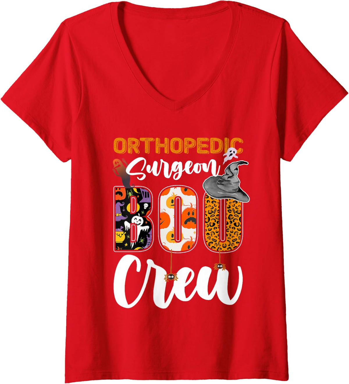 Women's Orthopedic Surgeon Boo Crew Halloween Costume Matching V-Neck T-Shirt - Red
