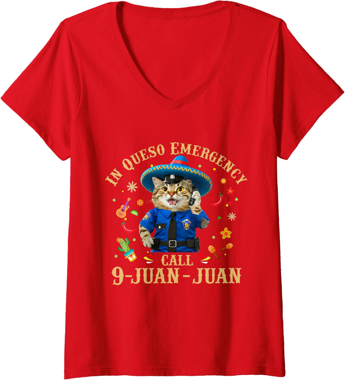 Women's Funny Cinco De Mayo Paramedic Tacos Cat Lover 911 Dispatcher V-Neck T-Shirt - Red