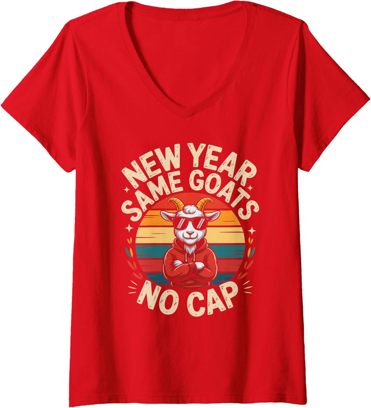 Women's Cute NEW Year Same Goats NO Cap Rizz Goated Teacher Happy V-Neck T-Shirt - Red