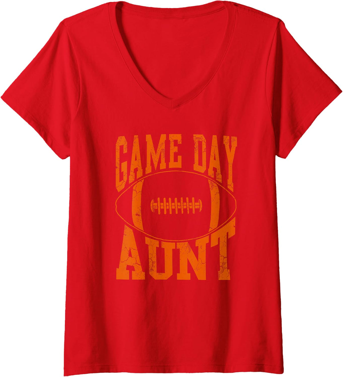 Women's Game Day Aunt Orange Football Auntie Gift V-Neck T-Shirt - Red