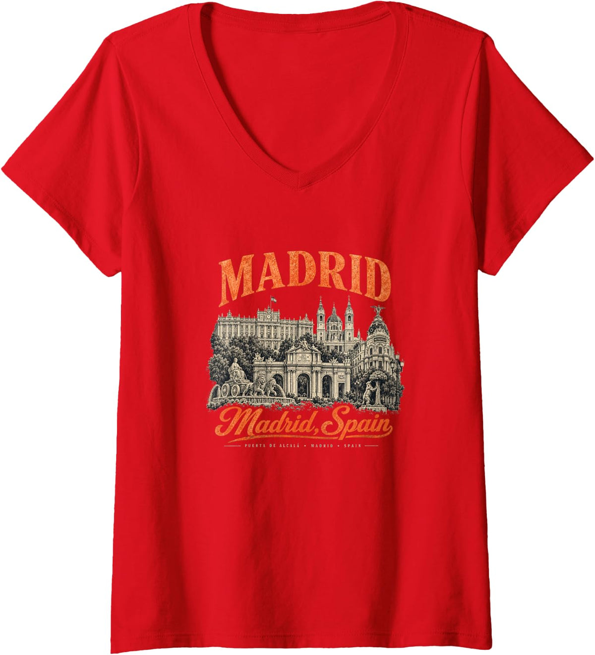Women's Spain Madrid Spanish Souvenir España Flag Reminder V-Neck T-Shirt - Red