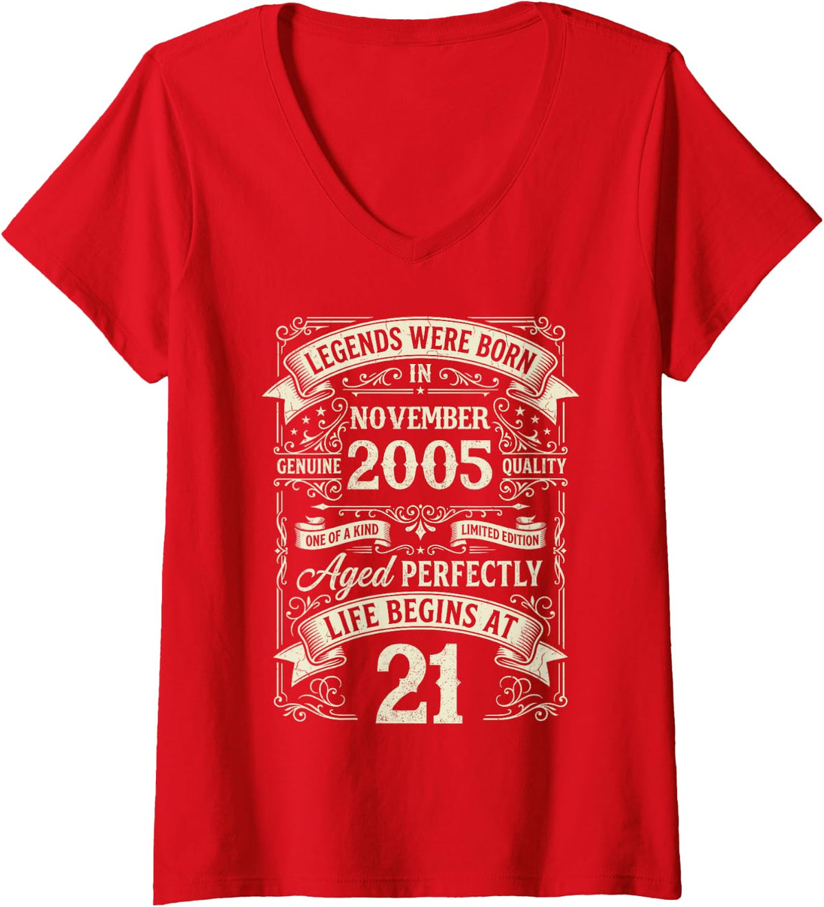 Women's Vintage 21st Birthday Legends Born in November 2005 V-Neck T-Shirt - Red