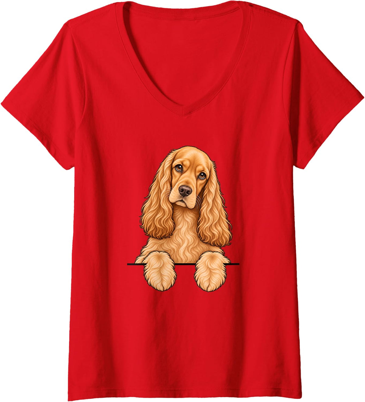 Women's Womens Moms Peeking Pocket English Cocker Spaniel Dog Lover V-Neck T-Shirt - Red