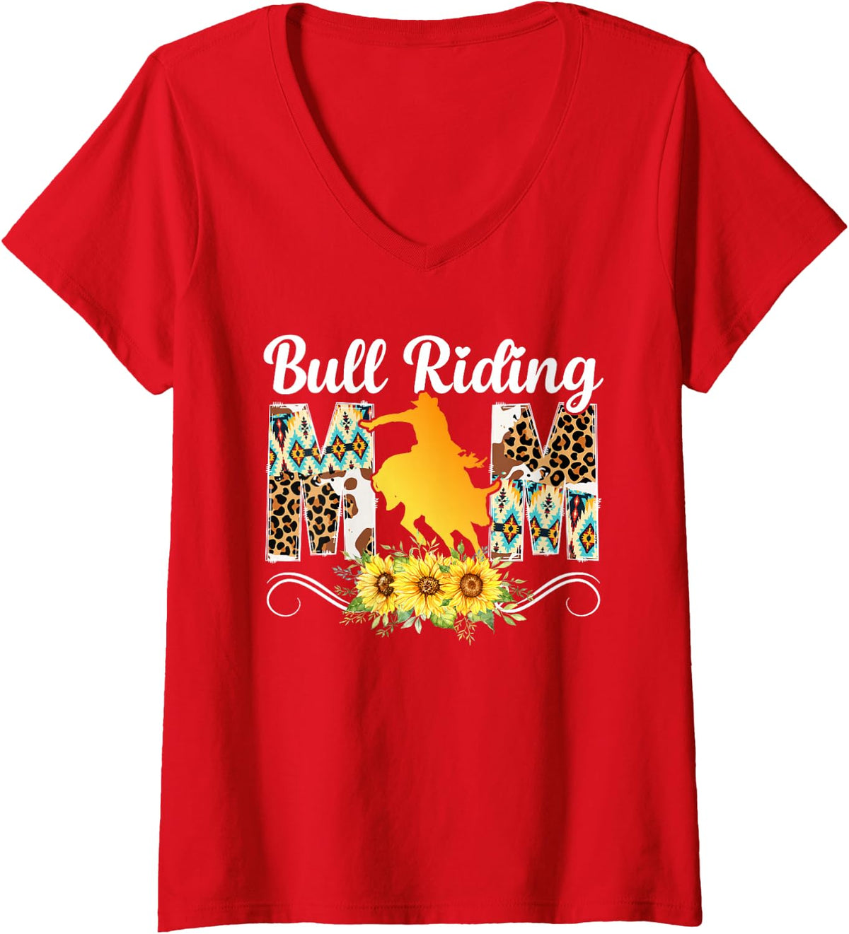 Women's Bull Riding Mom of A Bull Rider Mom Bull Riding Mother V-Neck T-Shirt - Red
