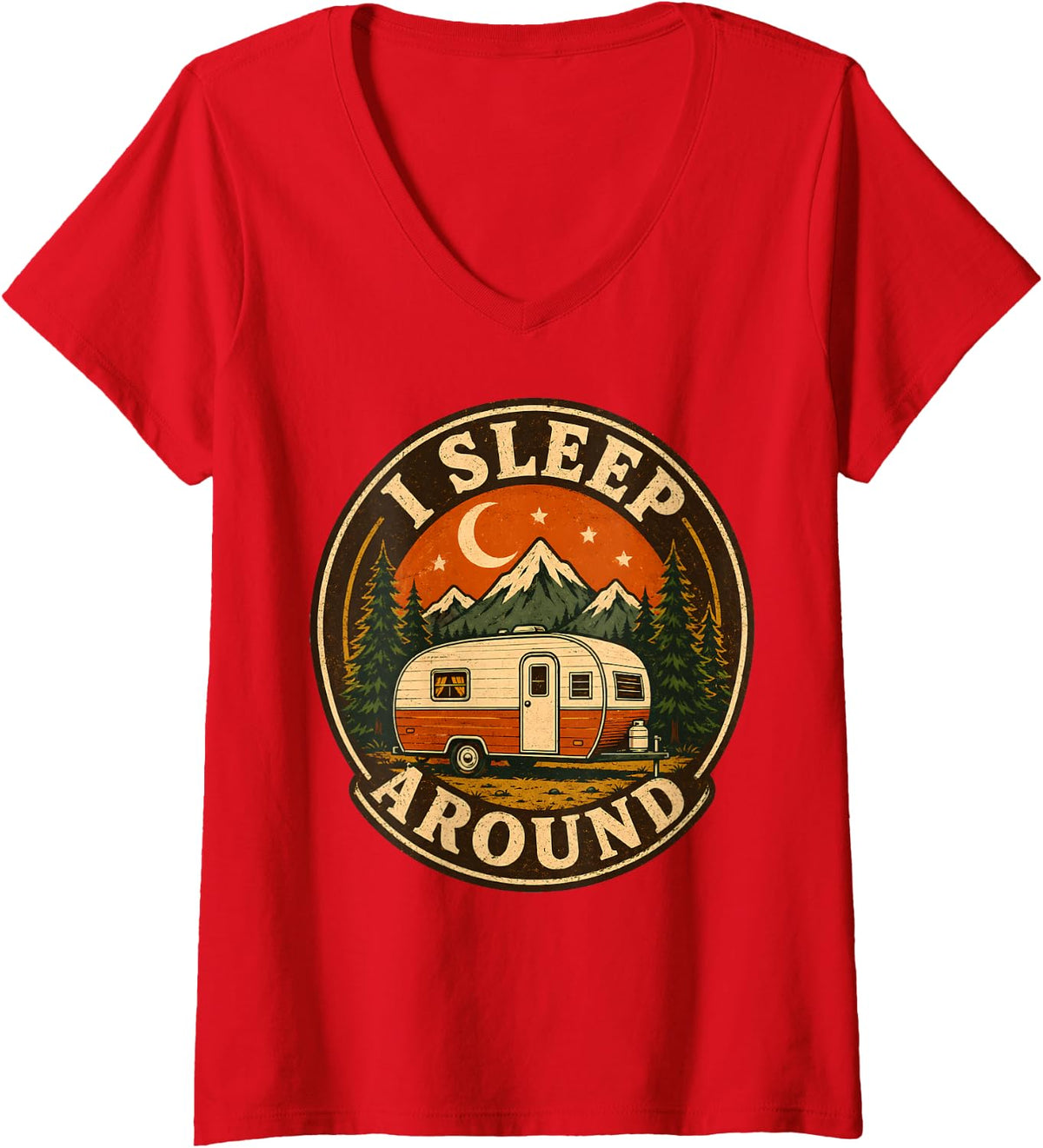 Women's Funny Camper RV Van Life I Sleep Around V-Neck T-Shirt - Red