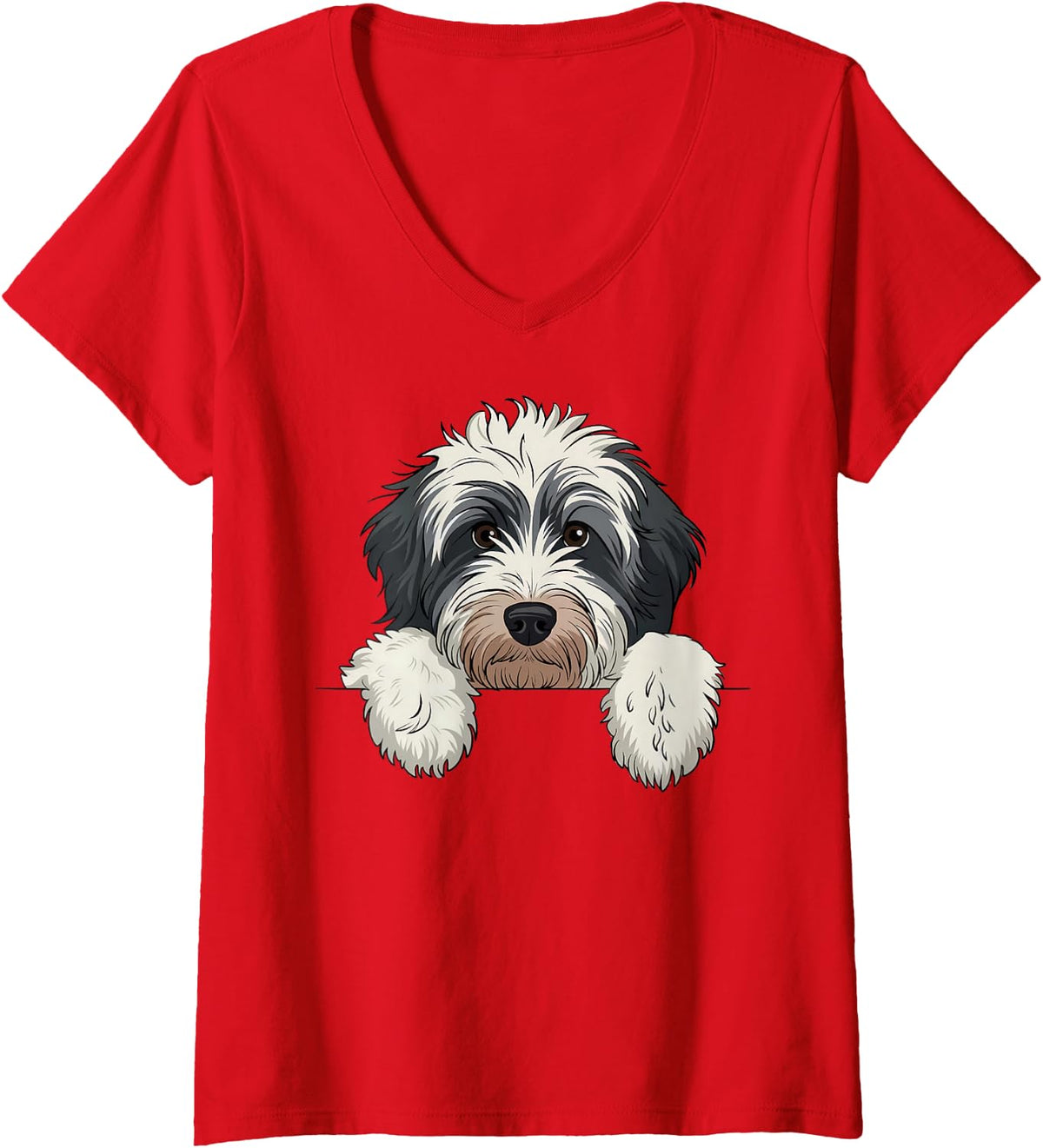 Womens Cute Bernedoodle Peeking Doodle Puppy Dog Lover Men Women V-Neck T-Shirt - Red