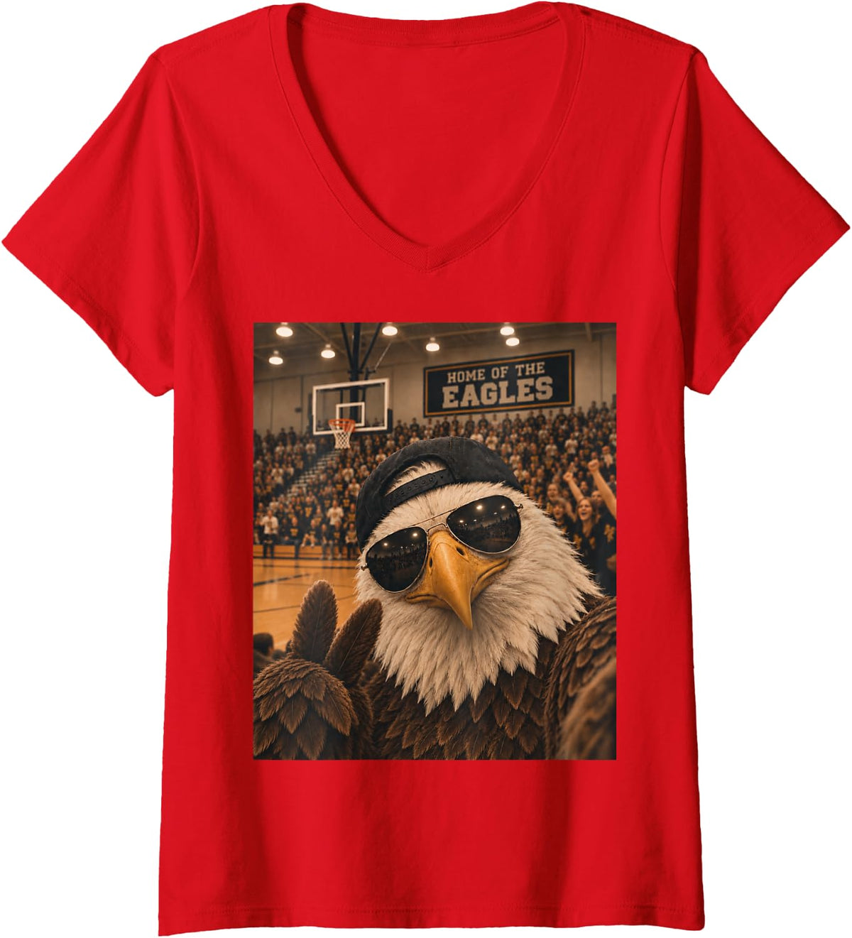 Women's Eagle Selfie Funny Basketball Vintage Game Day Cool Mascot V-Neck T-Shirt - Red