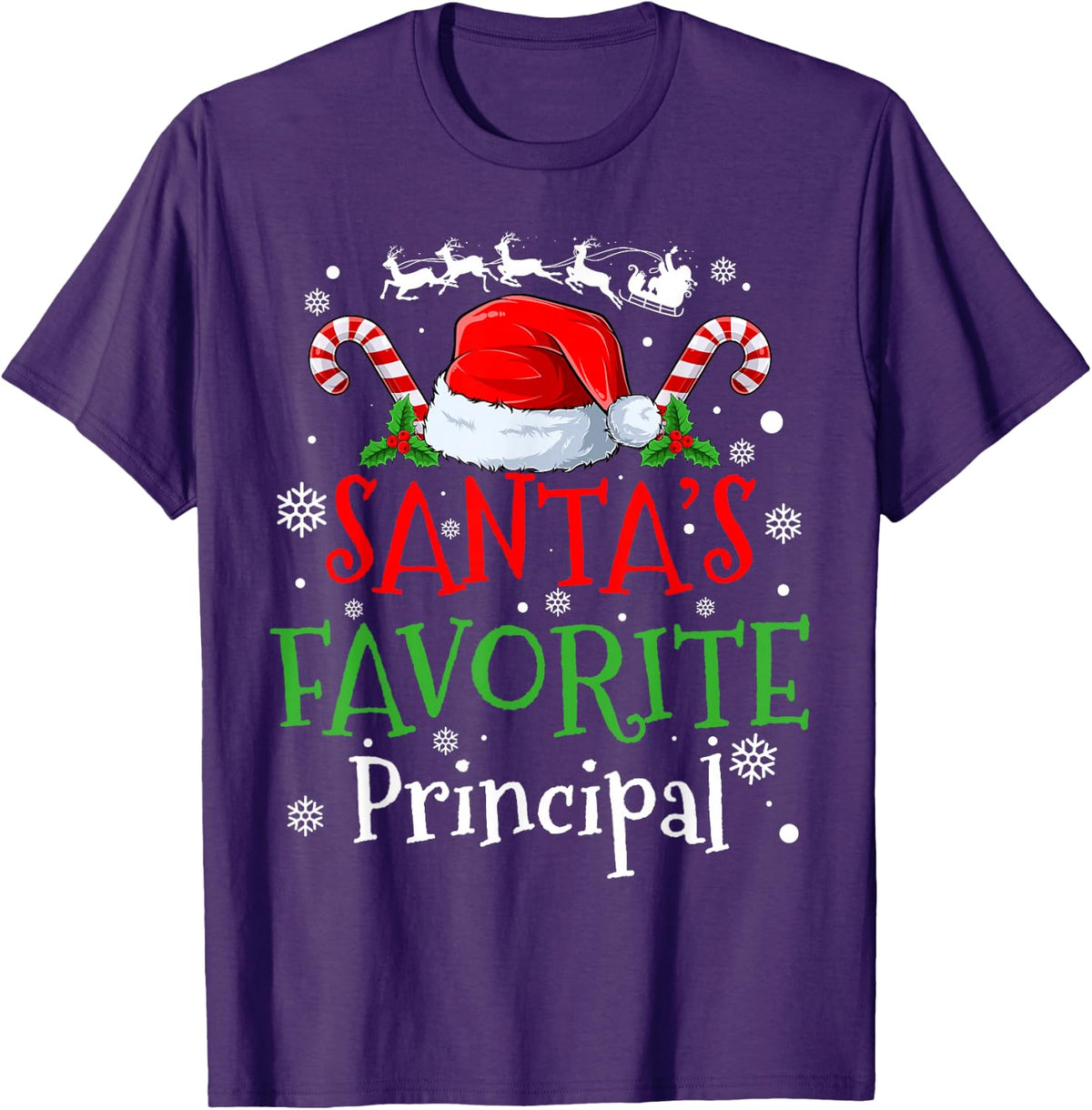 Santa's Favorite Principal Christmas Party T-Shirt - Purple