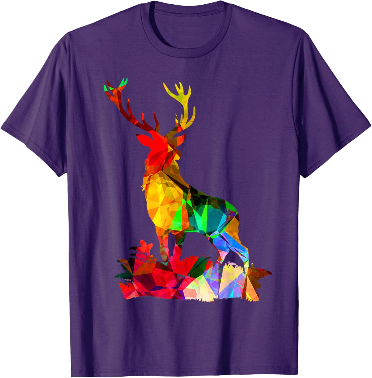 Whitetail Buck Deer Art Abstract Paint Polygon deer t shirt T-Shirt - Purple