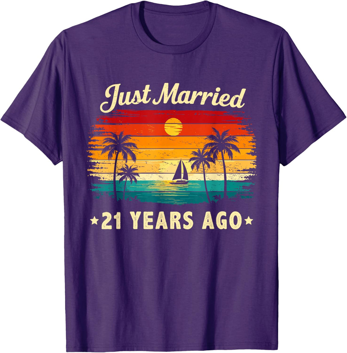 Retro Vintage Just Married 21 Years Ago 21 Year Anniversary T-Shirt - Purple