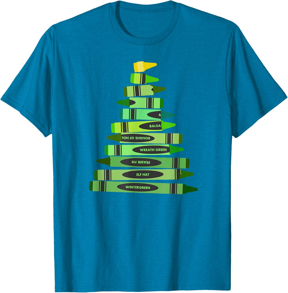 Teacher Christmas Gift Shirt Crayon Tree Men Women Kids T-Shirt - Sapphire Blue