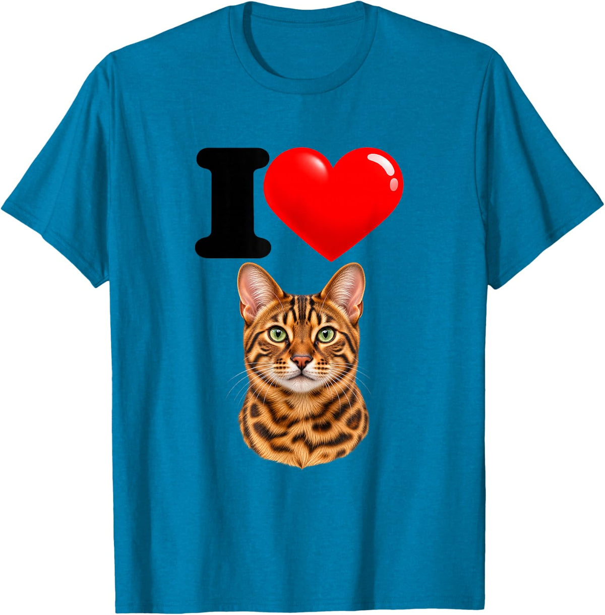 I Love Bengal Cute Cat Mom Dad T-Shirt - Sapphire Blue