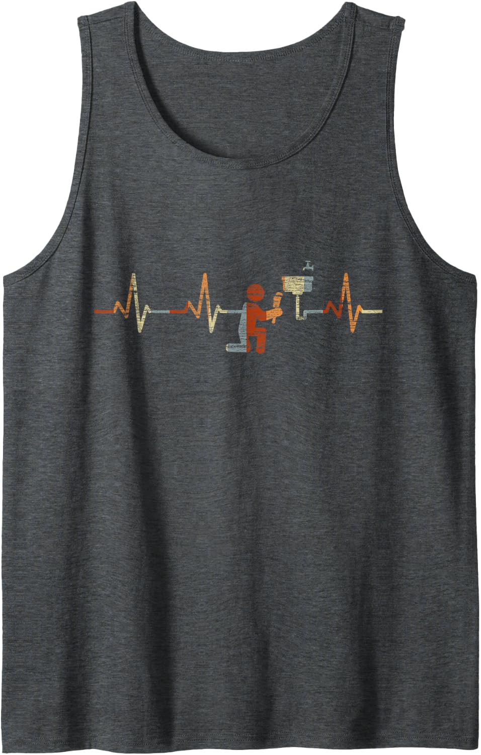 Plumber Heartbeat Vintage ECG Cardiogram Retro Sleeveless Tank Top - Dark Heather Grey