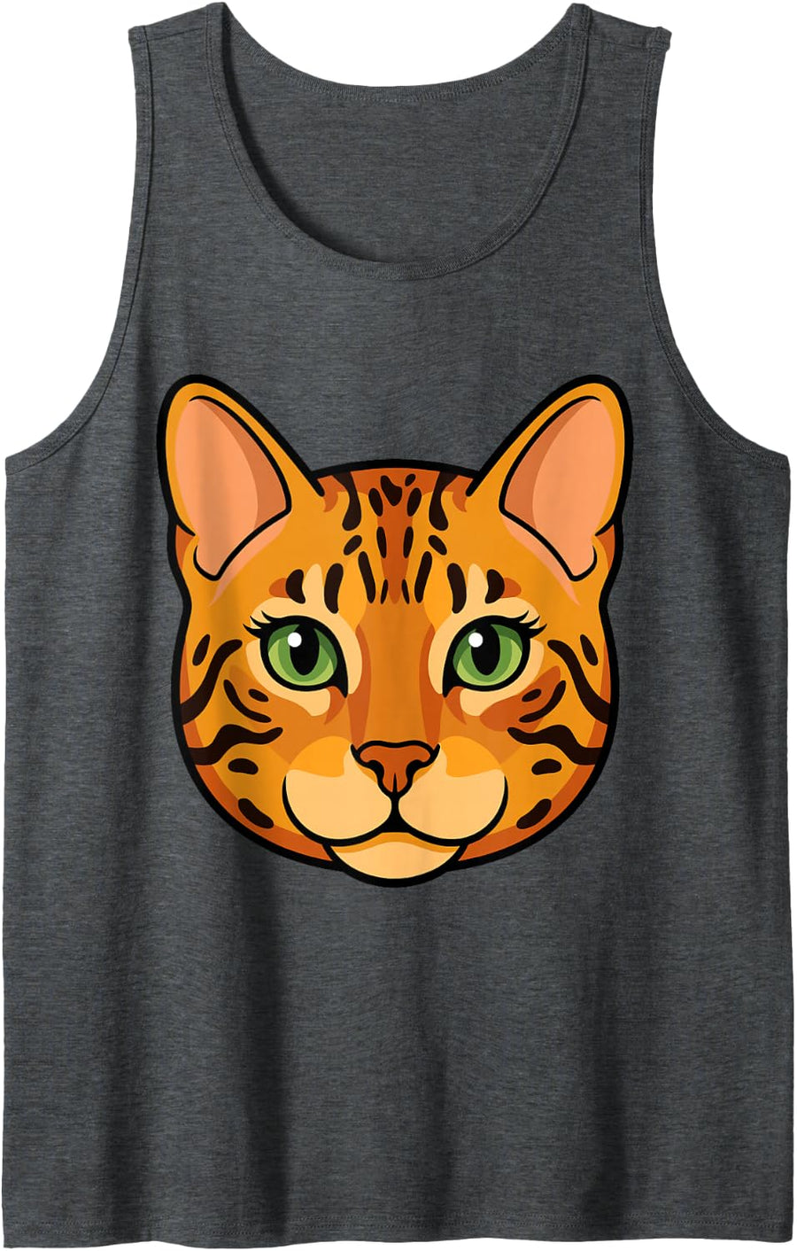 Bengal Cat Face Cute Kawaii Feline Costume Cartoon Sleeveless Tank Top - Dark Heather Grey