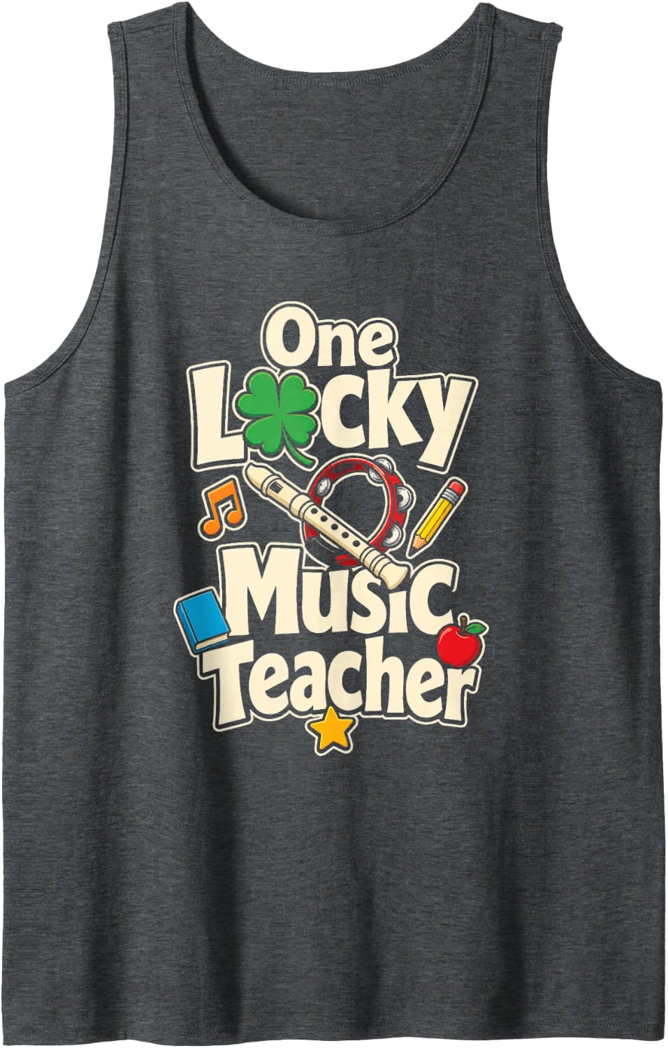 Music Teacher One Lucky St Patricks Day Elementary School Sleeveless Tank Top - Dark Heather Grey