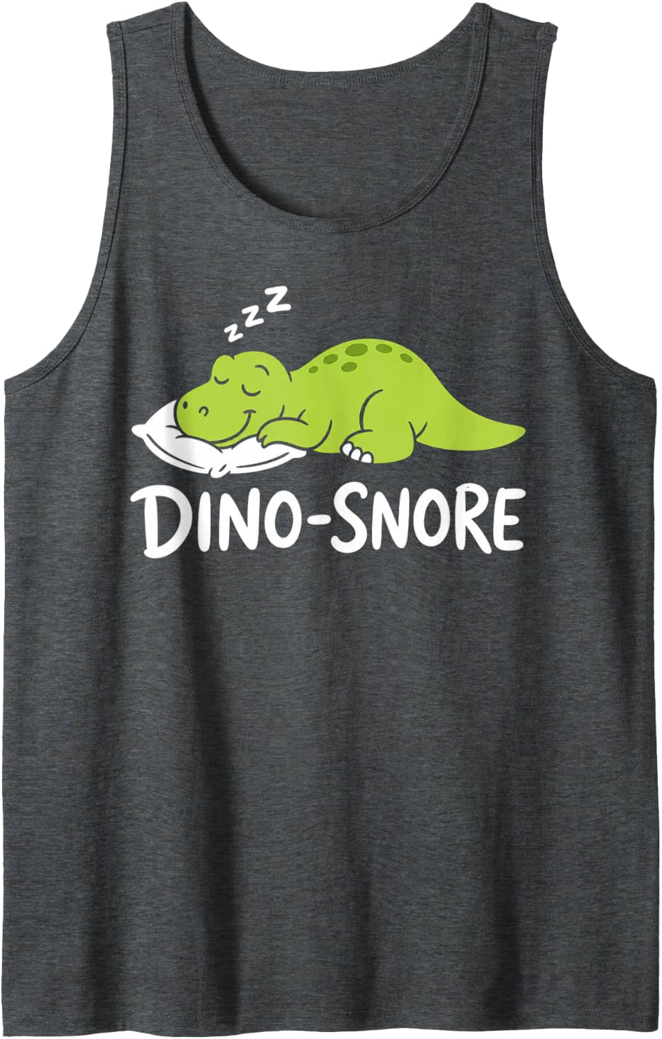 Cute Cartoon Sleeping Dinosaur Dino-Snore Design Tank Top - Dark Heather Grey