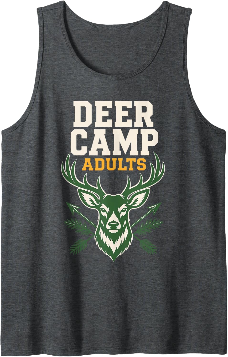 Deer Camp Adults Hunting Season Buck Antlers Sleeveless Tank Top - Dark Heather Grey