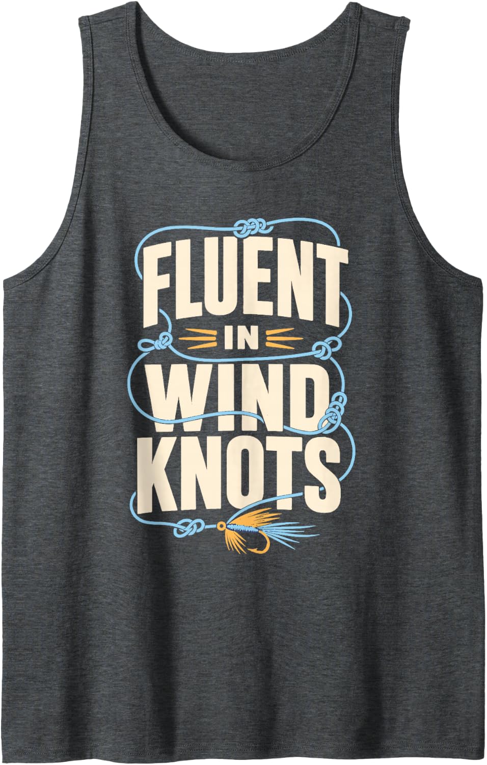 Fluent in Wind Knots Fishing Fly Fisherman Sleeveless Tank Top - Dark Heather Grey