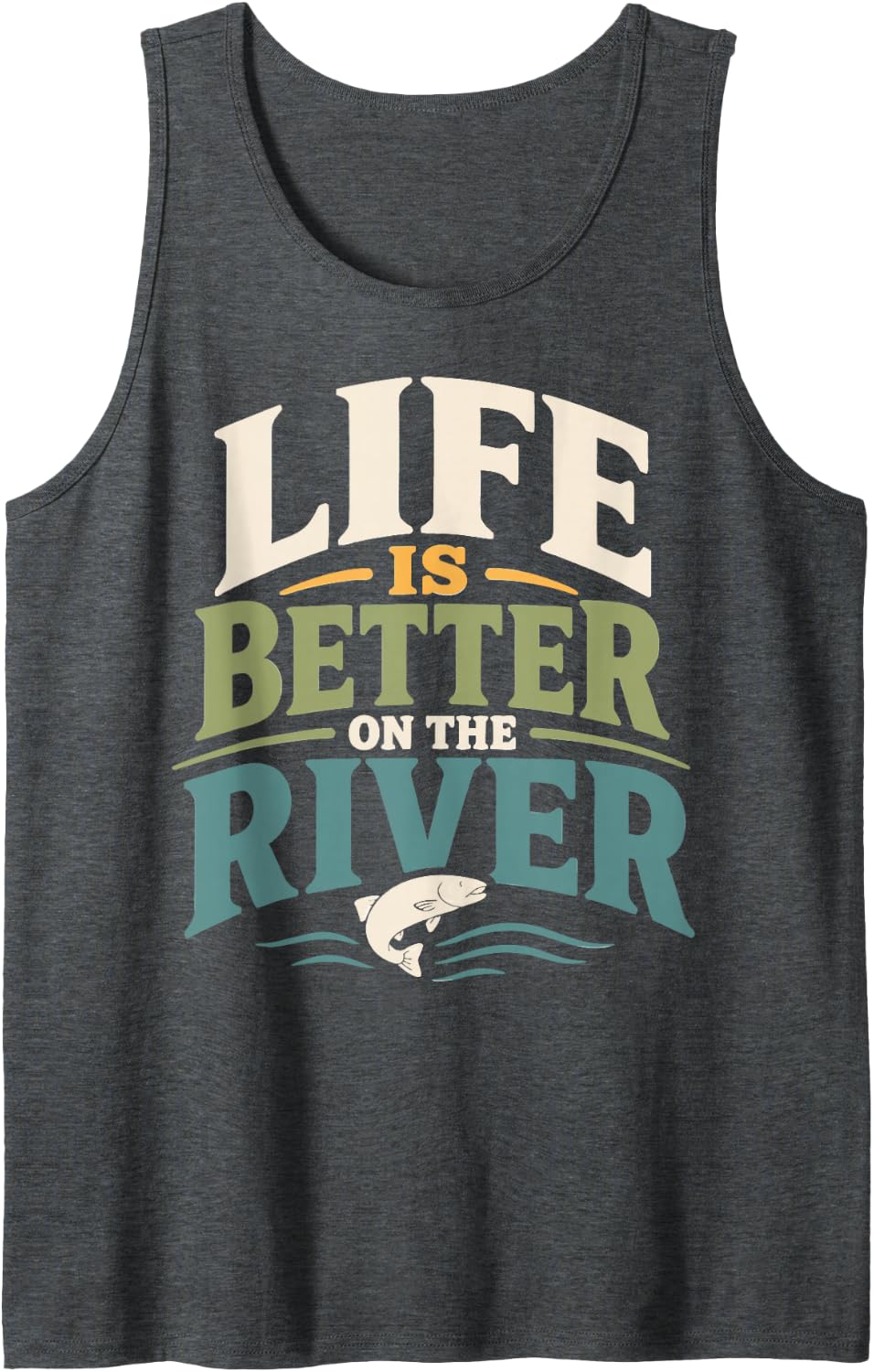 Retro River Fishing Sleeveless Tank Top - Dark Heather Grey