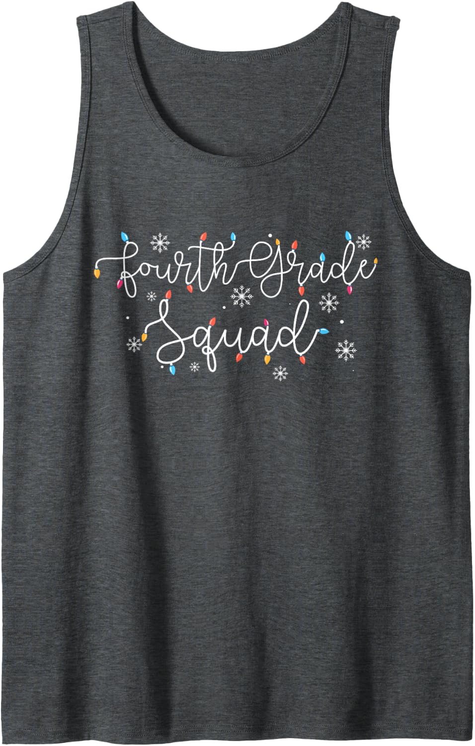Teacher Christmas Fourth Grade Squad X-mas Light Festive Sleeveless Tank Top - Dark Heather Grey