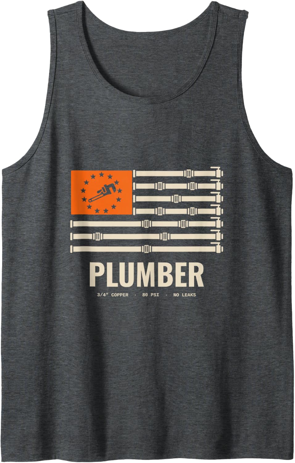 Plumber American Flag Pipe Wrench Plumbing Graphic Sleeveless Tank Top - Dark Heather Grey