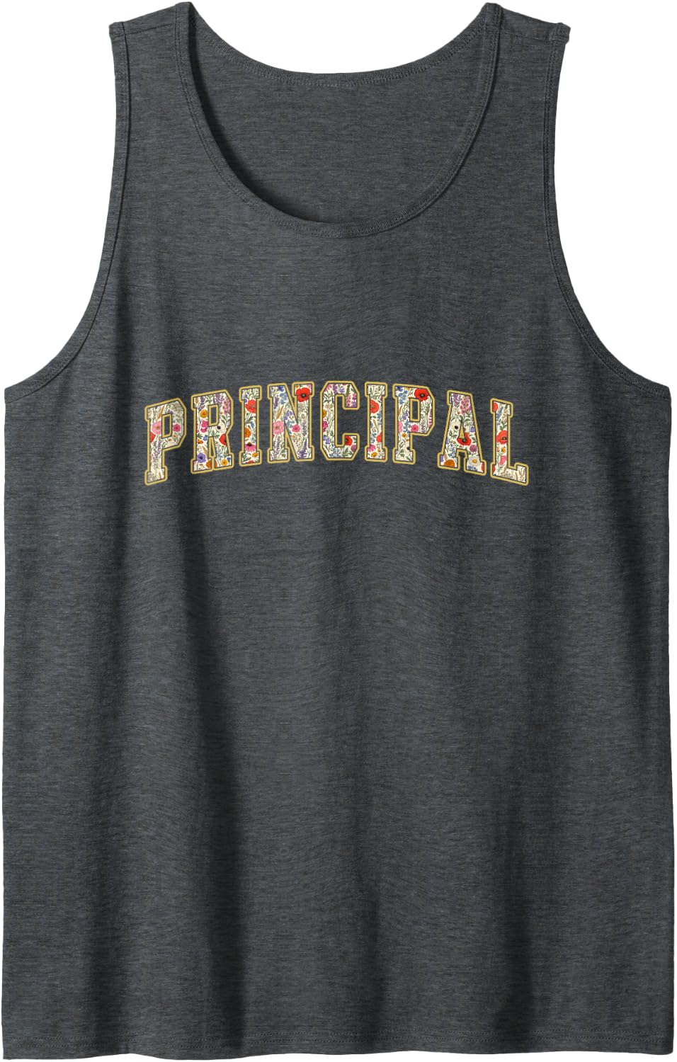 Principal Wildflower Varsity Letters School Principal Sleeveless Tank Top - Dark Heather Grey