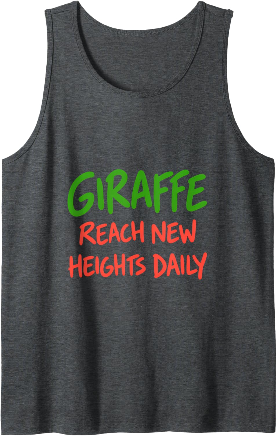 Giraffe Reach New Heights Daily Motivational Safari Zoo Sleeveless Tank Top - Dark Heather Grey