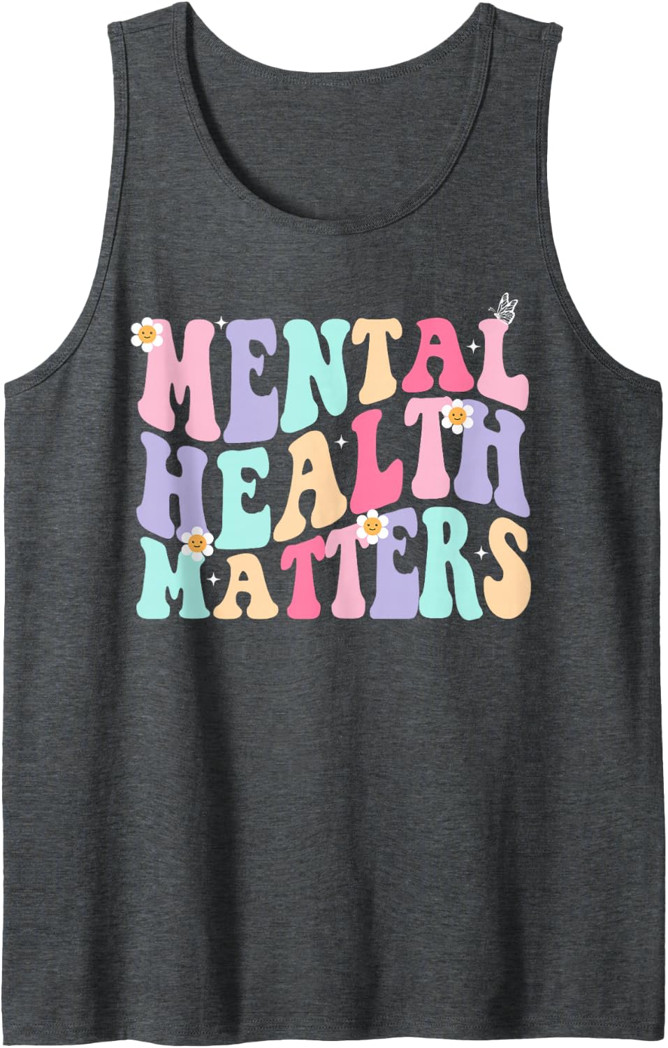 Mental Health Matters Groovy End The Stigma Sleeveless Tank Top - Dark Heather Grey