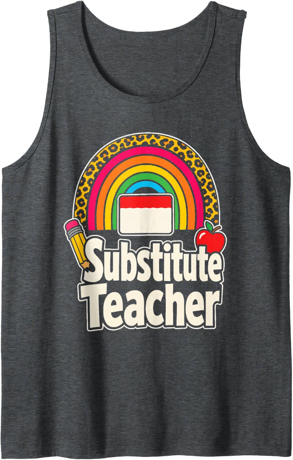 Substitute Teacher Sub Gift Leopard Print Elementary Sleeveless Tank Top - Dark Heather Grey