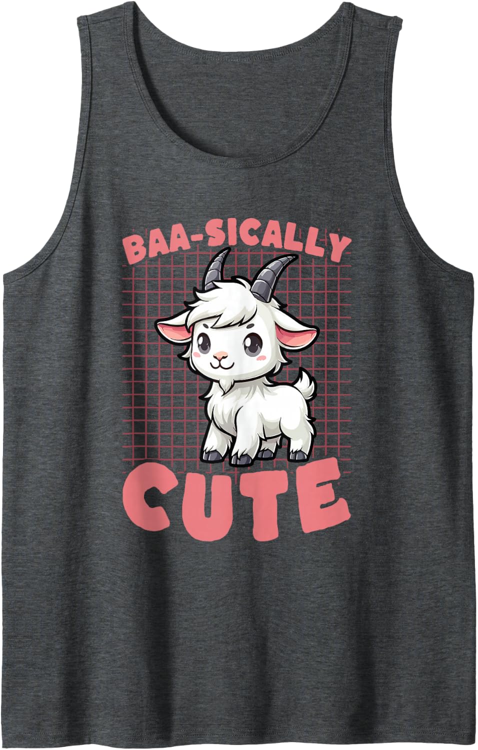 Baa-sically Cute Baby Goat Pun Animal Lover Sleeveless Tank Top - Dark Heather Grey